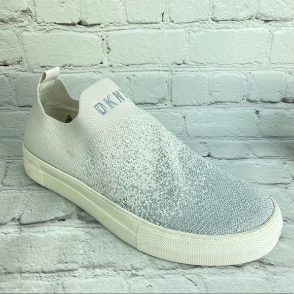NWOB DKNY White Silver Slip On Sneakers size 8.5 - Picture 2 of 8